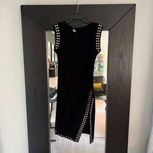 Black with gold details. Side slit. Dress by Michael Michael Kors